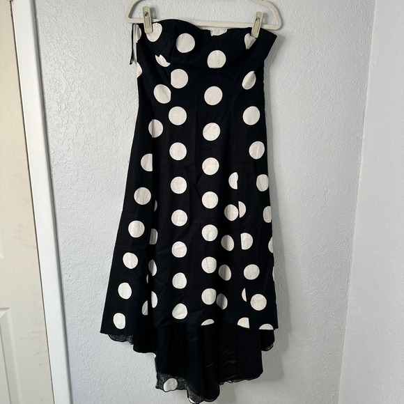 Jessica‎ Simpson Black White Polka Dot Strapless Midi Hi-Low Dress women Size 10 - Picture 1 of 8